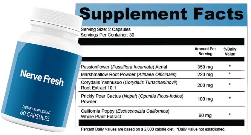 Nerve Fresh Supplement Facts panel